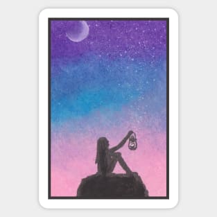 Girl in Beautiful Night Sky Sticker